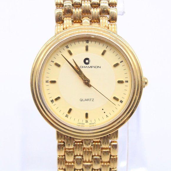 J.B Champion Watch Mens Gold Tone Stainless Steel Classic Beige Dial Swiss Movt - Picture 3 of 8